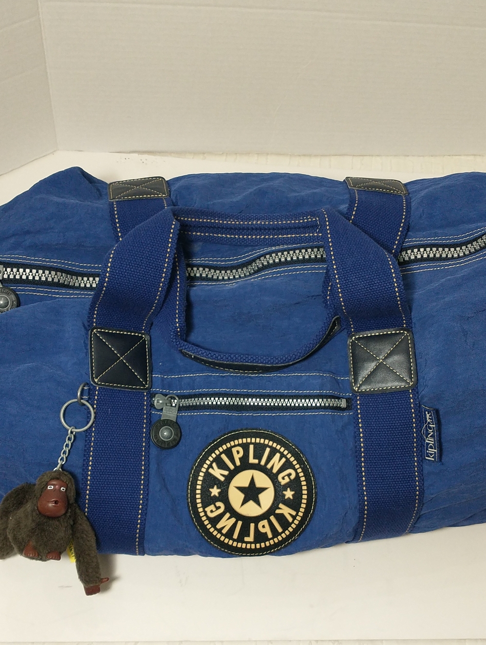 Vintage Y2K Kipling Nylon Weekender, Duffle Travel Bag, Bright Blue, 18x11.5x9